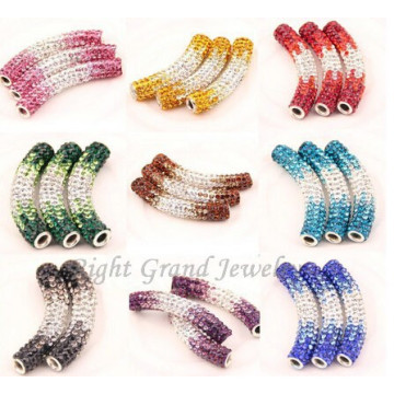 Mixed Color Rhinestone Paved Bending Tube Beads Shamballa Beads Findings